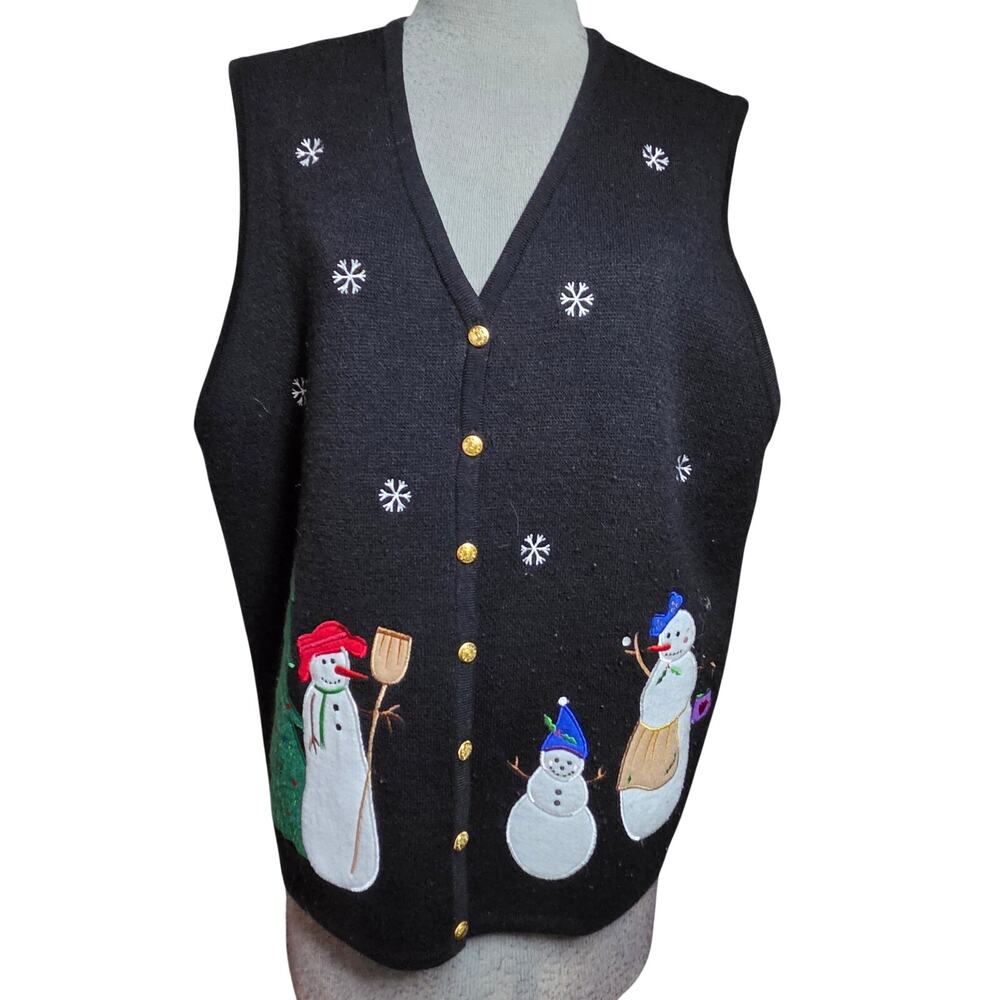 Black Winter Snowman Sweater Vest Size 1X